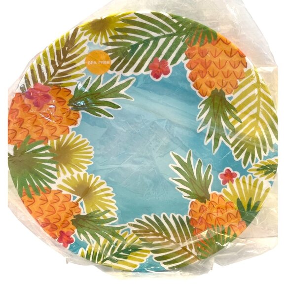 Tropical Hawaii Luau Melamine Dinner Plate Set 4 Beach Blue Green Pool Party NEW - Picture 6 of 6